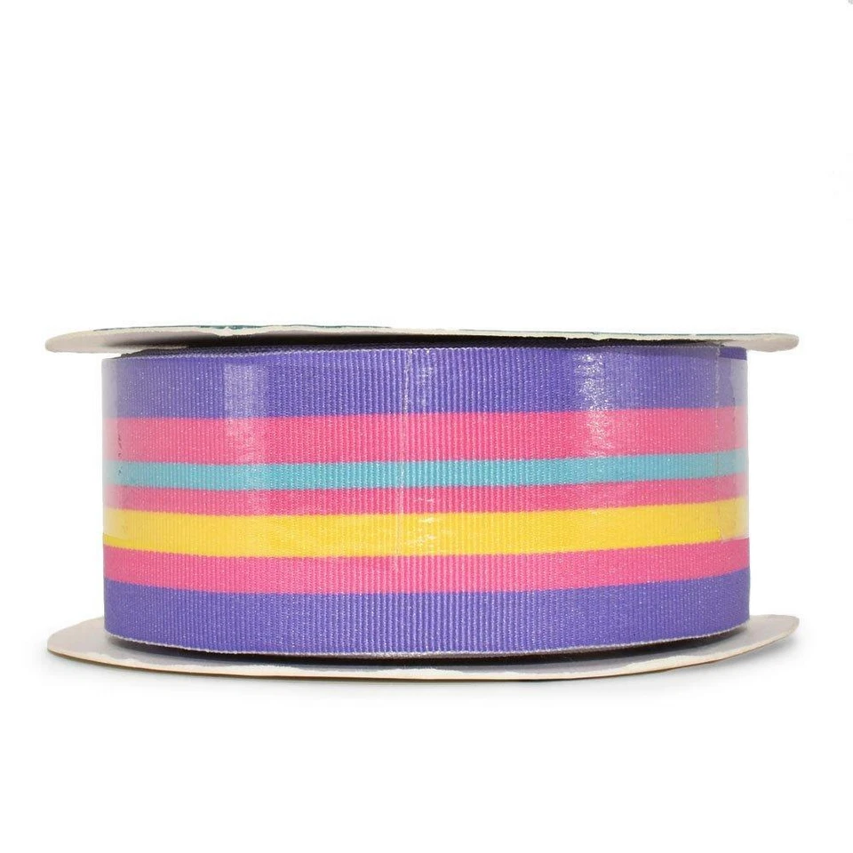 Carrete de 10 yardas púrpura rosa amarillo azul cabaña cinta de grosgrain a rayas 1,5" W Foto 1 de 1