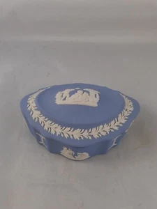 Wedgwood Cupids Trinket Dish Blue Jasperware Oval Vintage British - Picture 1 of 12