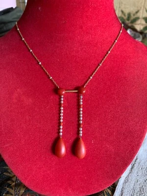 collier ancien art nouveau perles fines corail et or 18k - Photo 1/4