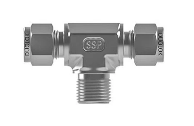 3/8 Tube x 3/8 Tube x 3/8 MNPT 316ss Branch Tee Fitting SSP Duolok ISSD6MBT6 - Image 1 of 2