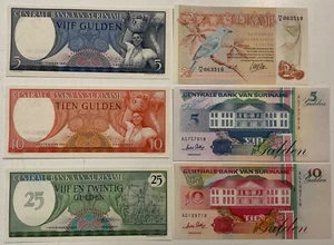 25-10-5-2 1/2 2 1/5 GULDEN CENTRALE BANK VAN SURINAME 6 BANCONOTE SUD AMERICA - Picture 1 of 5