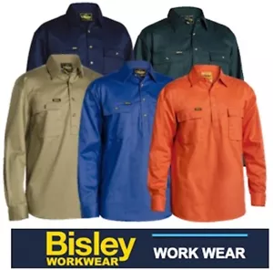 BISLEY WORKWEAR - COTTON DRILL CLOSED FRONT LONG SLEEVE WORK SHIRT - BSC6433 - Picture 1 of 13