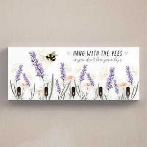 HANG WITH THE BEES KEYS BUMBLE AND LAVENDER TYPOGRAPHY WOODEN KEY HOOK