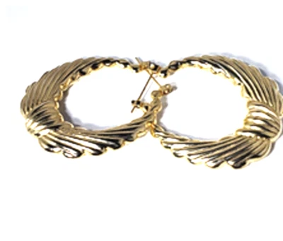 Vintage Gold Plated Big Shrimp Hoops Earrings Lot 1-3/4" - Image 1 of 4