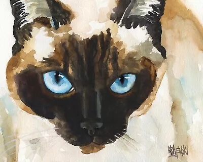 Siamese Cat Print of Original Fine Art Watercolor by Ron Krajewski - Image 1 of 4