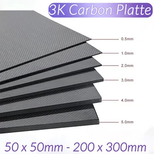 Carbon Platte 50-300mm 3K Kohlefaser Plate 0,2/0,5/1/2/3/5mm CFK Plate matt - Bild 1 von 6