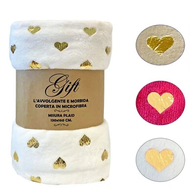 HOME TRESOR Coperta Plaid Divano Letto Matrimoniale Invernale Soffice Pile Vellutato Cuori