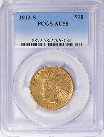 1912 S $10 INDIAN GOLD COIN * PCGS AU58 * LOW MINTAGE * KEY DATE Cover