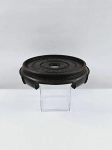 6 7/8" Round Asian Oriental Brown Wood Plant Jar Vase Stand Display Base - Picture 1 of 8