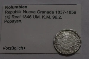 🧭 🇨🇴Nueva Granada Colombia 1/2 Real 1846 Popayan Silver SCARCE HIGH GRADE B86 - Picture 1 of 5