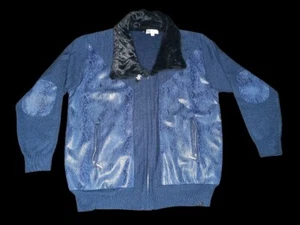 Silversilk NavyBlue Python PrintZip-Up SherpaShawl CollarSweater 2107 Worn Once - Picture 1 of 4