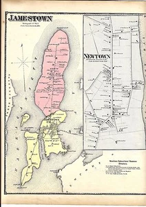 1870 JAMESTOWN, RI. MAP THAT HAS BEEN REMOVED FROM THE BEER'S 1870 ATLAS - Picture 1 of 2