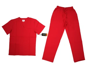 Beverly Hills Uniforms Unisex Red V-Neck Straight Leg Top Bottom Scrub Set XS - Picture 1 of 12