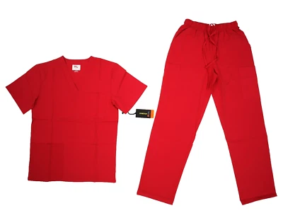 Conjunto Médico Beverly Hills Uniformes Unisex Rojo Cuello en V Pierna Recta Parte Superior Inferior XS Foto 1 de 4