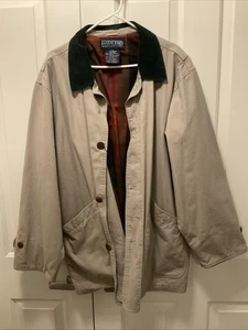 Lands End Barn Chore Work Coat Jacket Flannel Lined Khaki XL Corduroy Trim EX+ - Picture 1 of 3