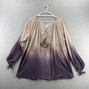 One World Live Let Live Top Blouse Plus 3XL Blush Purple Ombre Tassel 3/4 Sleeve - Picture 1 of 9