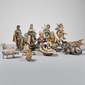 Vintage Depose Italien 5" Krippe Set 13-teilig handbemalt Harz Heilige Familie Tiere - Bild 1 von 10