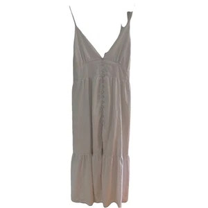 Abercrombie Fitch Maxi Dress XL Linen Blend White Button Front Halter Ruched - Picture 1 of 12
