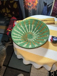 NWT Uganda Grass Woven Basket Artisan Bowl in Green Vine - Picture 1 of 10