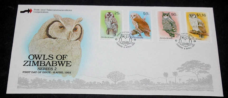 ZIMBABWE 1993 OWLS,2ND SERIES SET OF 4 ISSUES ON  FIRST DAY COVER,, - Image 1 of 1