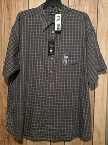 NWT VAN HEUSEN 3XLT Olive Windowpane SS Shirt Wrinkle Free Stain Shield - Picture 1 of 5