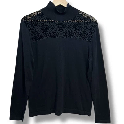 August Silk Heritage 女式 L 黑色模拟领毛衣天鹅绒倦怠透明 Yoke — 第 1/4 张图片