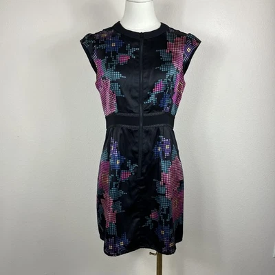 Nanette Lepore Dress Womens 2 Black Dark Floral Mini Silk Blend USA Whinmsigoth - Image 1 of 4