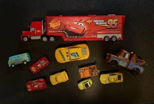 Lot Of 10 Plastic Disney Pixar Cars W/ Mack Hauler Truck Toy. - Picture 1 of 13