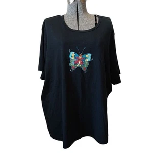 Quacker Factory 3X Cotton Jersey Short Sleeve Sequins Butterfly Top Shirt Black - Picture 1 of 8