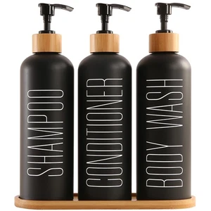 Shampoo and Conditioner Dispenser with Bamboo Pumps & Tray, Perfect for Bathr... - Foto 1 di 7
