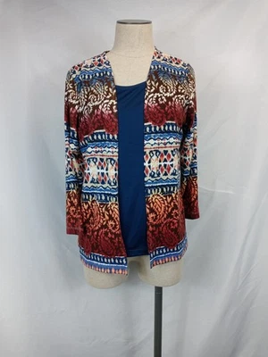 Conjunto de cárdigan de viaje pequeño tejido Alfred Dunner Top PXL Art to Wear estampado geográfico de 2 piezas Foto 1 de 4