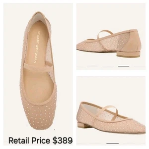 Stuart Weitzman Mary Jane Flats 8,5 – Scarpe da ballo nude impreziosite da cristalli a rete - Foto 1 di 9