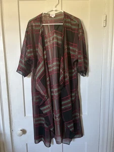 LulaRoe Shirley Sheer Kimono- Classic Plaid- Red, Black & Green Size M - Picture 1 of 3