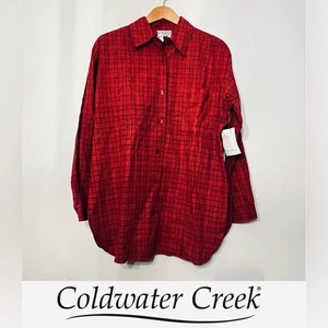 Coldwater Creek Oversized Tunic Shirt Plaid Button Down Linen Cotton NWT S/M - Picture 1 of 8
