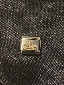 New Gold CZ Crown Silver Italian Charm Fits 9mm Classic Nomination Bracelet - Picture 1 of 2