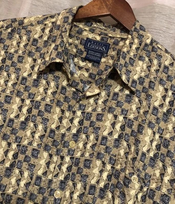 EUC Basic Editions Men’s Size XL Button Up Pocket Geometric S/S Hawaiian Shirt  - Image 1 of 4