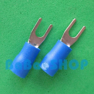 100pcs New Fork Terminal Crimp Spade Wire Connector, #4, 27AMP, 16~14AWG, Blue - Picture 1 of 3