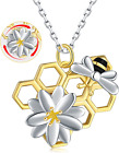 Spinner Sunflower Bee Honeycomb Necklace - 925 Sterling Silver Fidget Anxiety Ho
