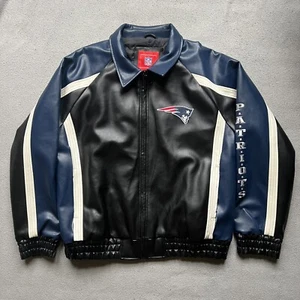 New England Patriots Jacke Herren Extra Large Schwarz Kunstleder Spellout NFL Vintage - Bild 1 von 21
