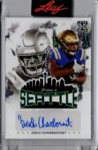 2023 Leaf Welcome to Seattle Zach Charbonnet Autógrafo Tarjeta de Novato Automática/41 - Imagen 1 de 2