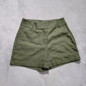 Express Midi High Rise Bermuda Linen Blend Shorts Green Sz 6 - Picture 1 of 9