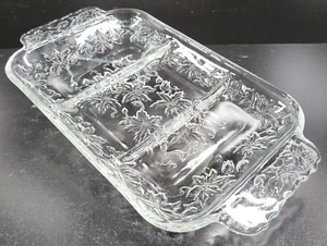 Princess House Fantasia Rectangular 3 Part Relish Tray Clear Floral Embossed 534 - Picture 1 of 24