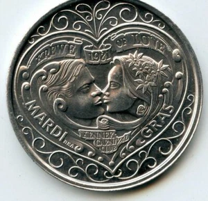 .Karneval Doubloon Krewe of Krewe of Love 1982 Aluminium  - Bild 1 von 2