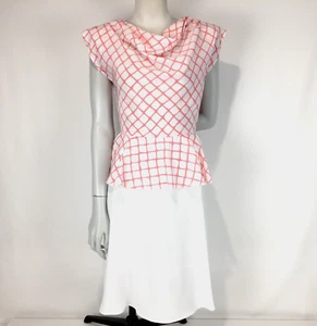 Purple Patch Dress Pink Size 8 White Cowl Neck Peplum Shoulder Pads Vintage 80s - Picture 1 of 14