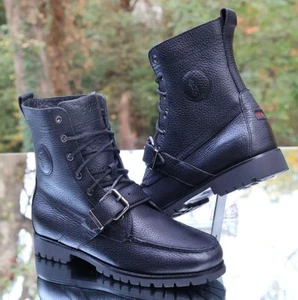Polo Ralph Lauren Herren Ranger Stiefel Größe 9,5 D schwarz genarbtes Leder - Bild 1 von 12