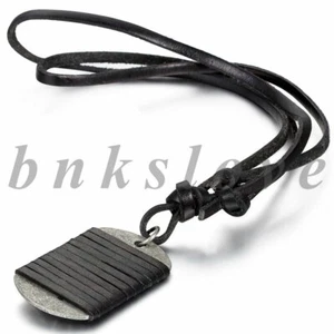 Men Retro Military Army Leather Wrapped Dog Tag Pendant Necklace With Cord Chain - Picture 1 of 6