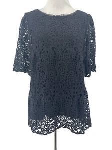 Blusa para mujer Eri + Ali Anthropologie negra de encaje crochet talla grande - Imagen 1 de 6