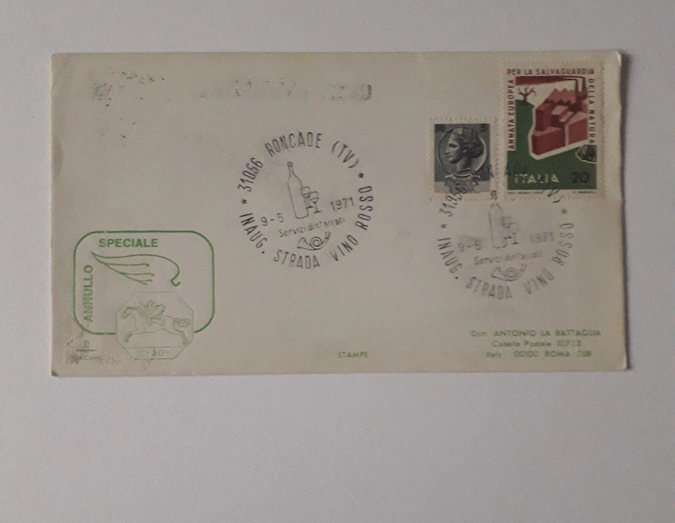 INAUGURAZIONE STRADA VINO ROSSO - RONCADE - BUSTA 1° GIORNO EMISSIONE - - Immagine 1 di 1
