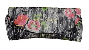 BETSEY JOHNSON Soft / Hard Shell Eyeglass Case Black Color Floral Magnetic Close - Picture 1 of 4