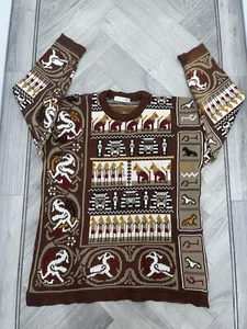 Vtg Heiroglyphics Egyptian Culture Knit Jumper Horrible Histories Quirky Brown - Picture 1 of 14